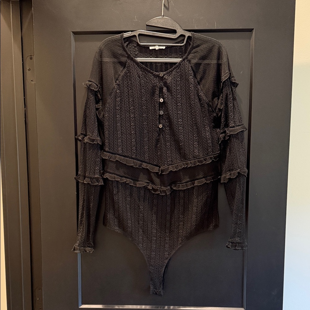 Tularosa Black Lace Ruffle Bodysuit